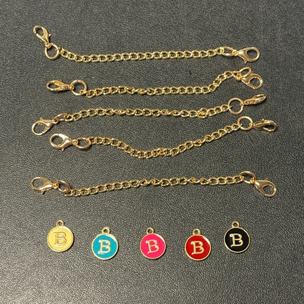 “B” Charms Set of 5; Yellow, Blue, Pink, Red, and Black